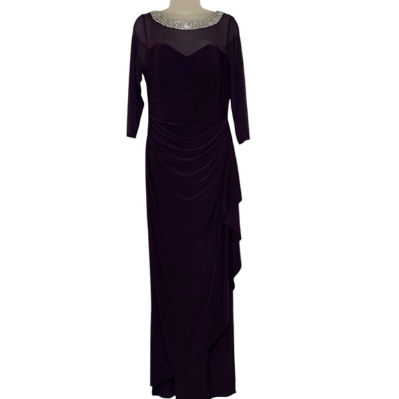 Alex Evenings Long Matte Jersey Special Occasion Dress Illusion Neckline Size 8 - Picture 7 of 16
